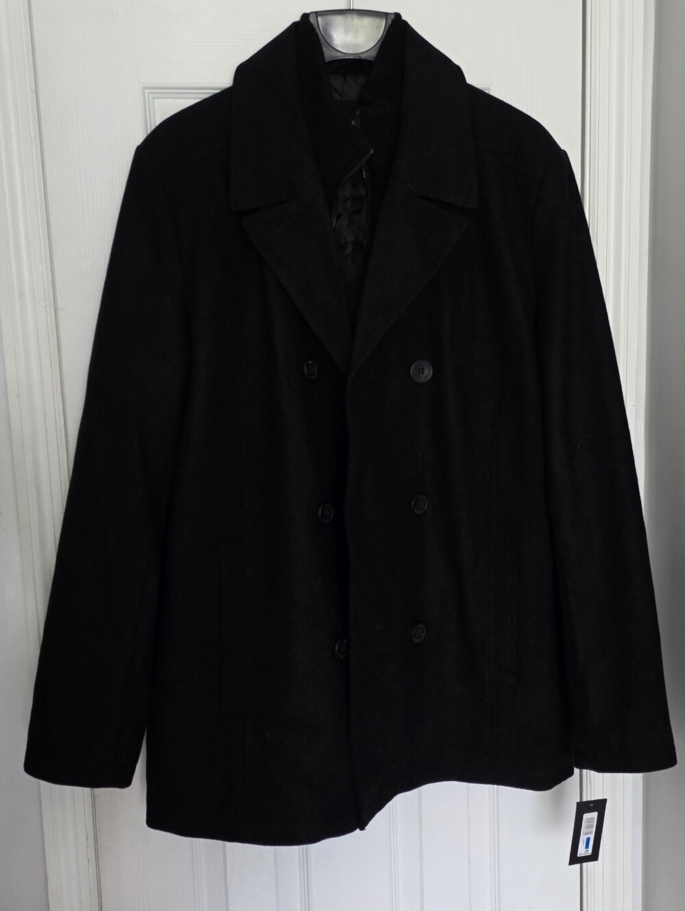 Kenneth Cole Men's Regular Fit Wool Blend Peacoat Jacket W/ Knit Bib NWT XL